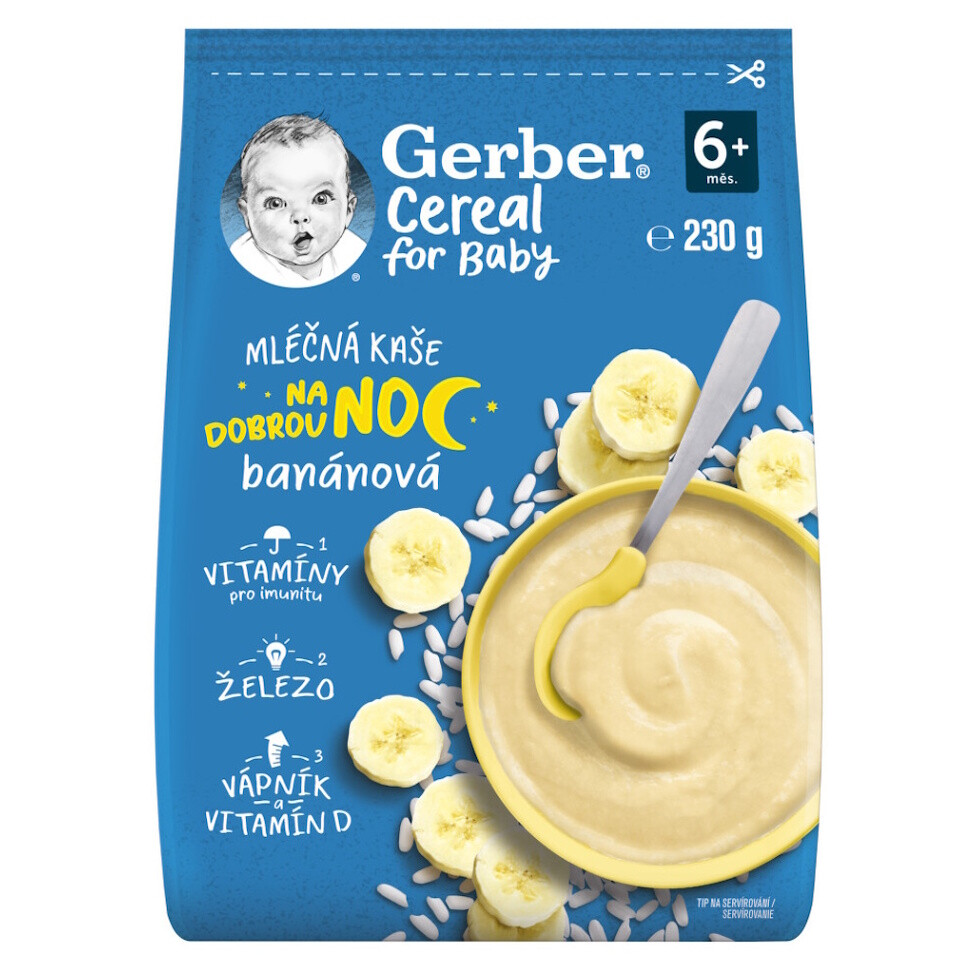 GERBER Cereal mléčná kaše na dobrou noc banán 6m+ 230 g