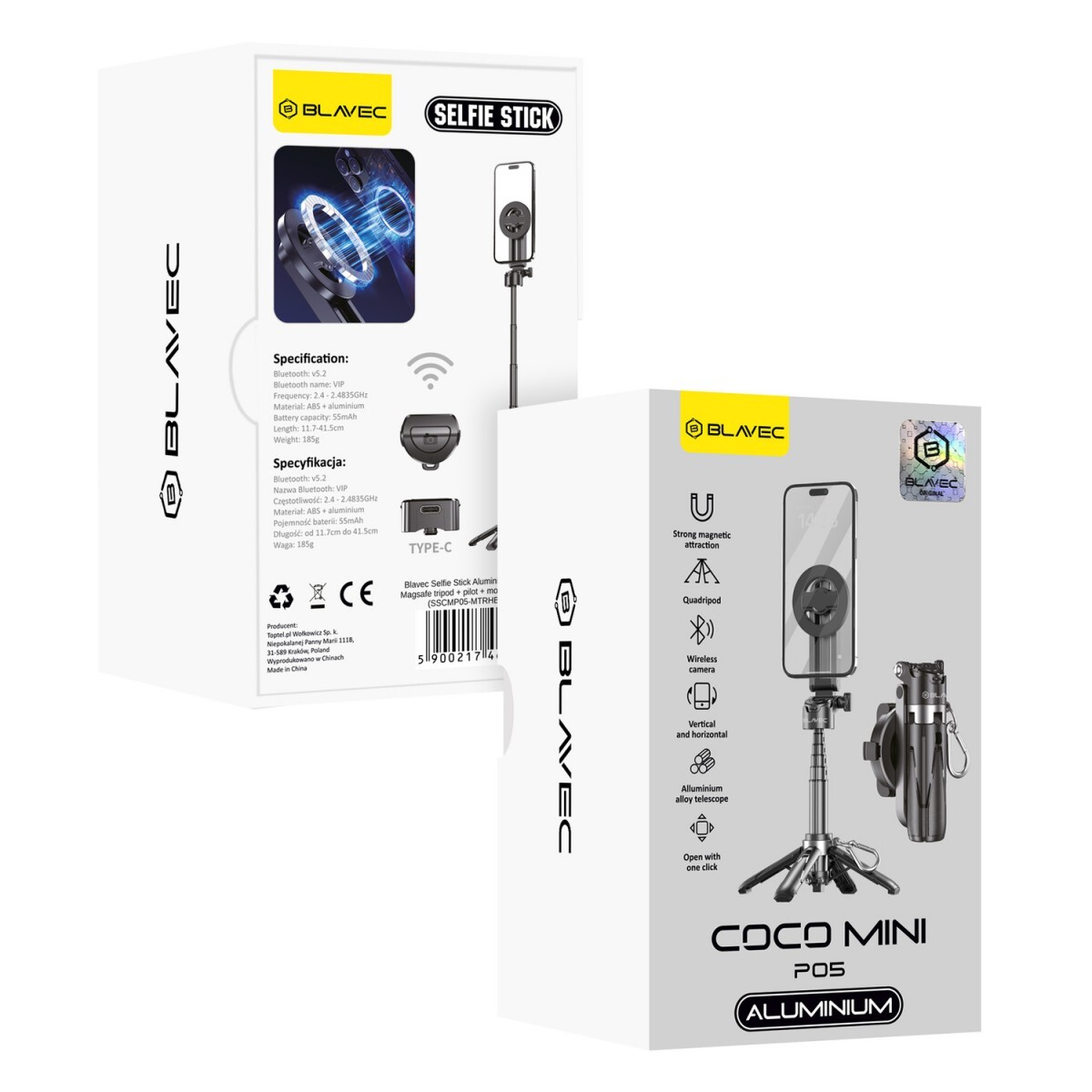 Selfie tyč tripod Blavec P05 Aluminium Coco Mini Magsafe 0,41m (SSCMP05-MTRHB041) černá