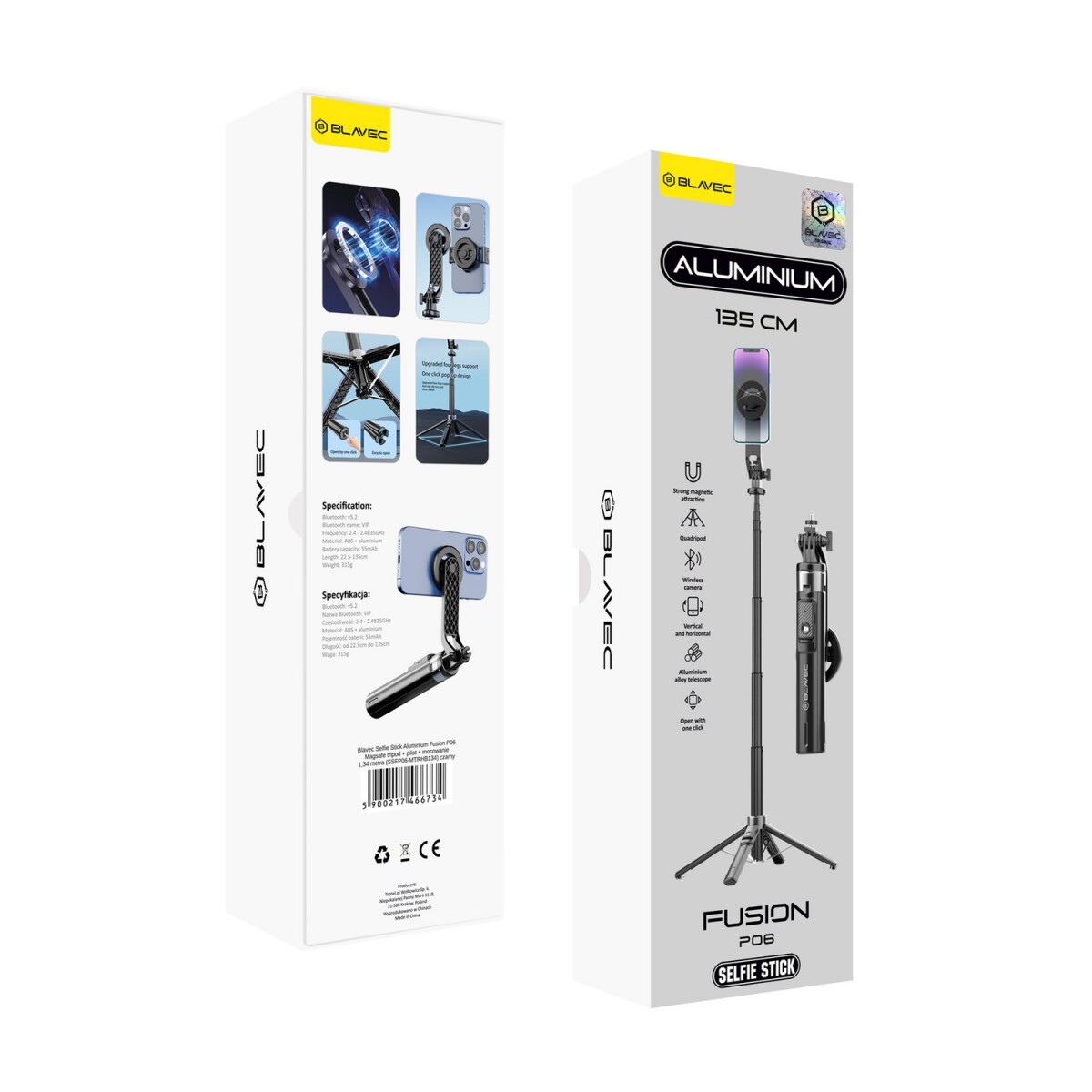 Selfie tyč tripod Blavec P06 Aluminium Fusion Magsafe 1,34 m (SSFP06-MTRHB134) černá