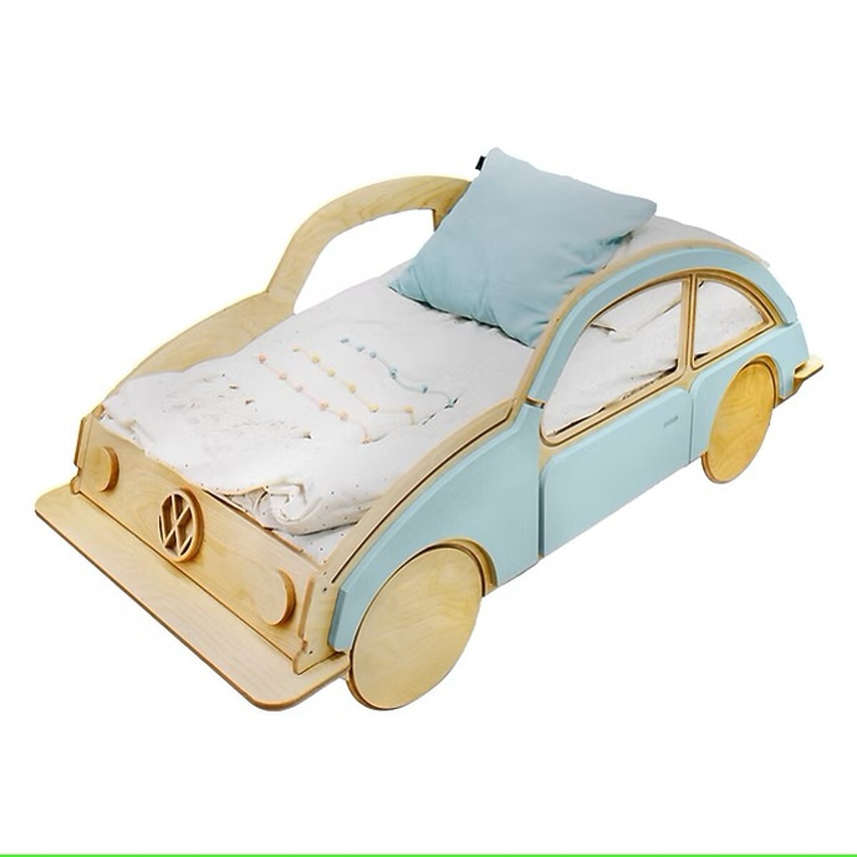 Ourbaby Wooden bed VW BEETLE 160x80 cm přírodní modrá