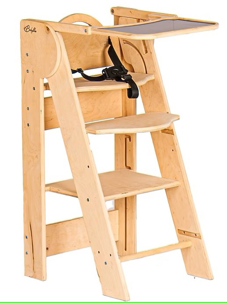 Dětská jídelní židlička a učící věž 2v1 - přírodní