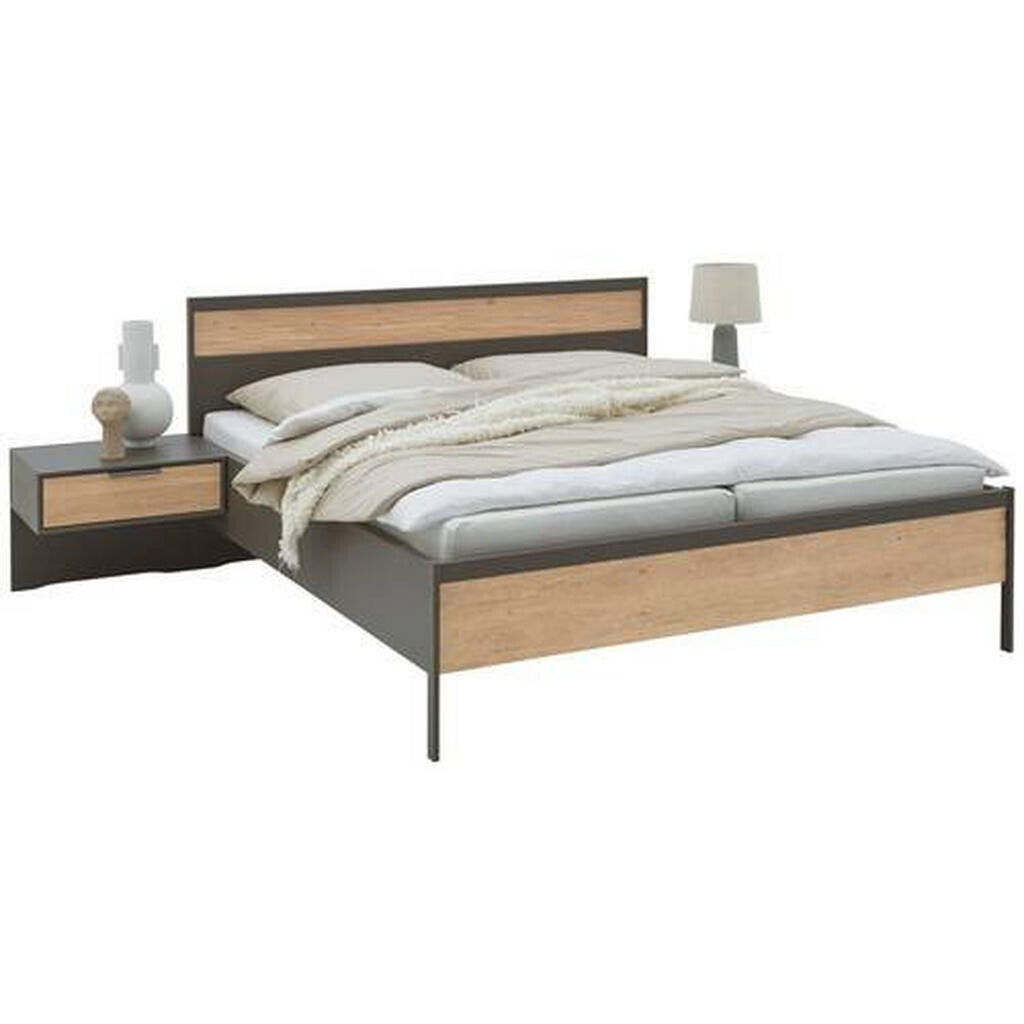 Dieter Knoll POSTEL S NOČNÍMI STOLKY, 180/200 cm, barvy dubu, barvy břidlice