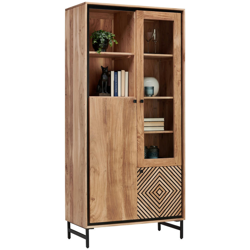 Ambia Home VITRÍNA, akácie, černá, barvy akácie, 90/190/42 cm