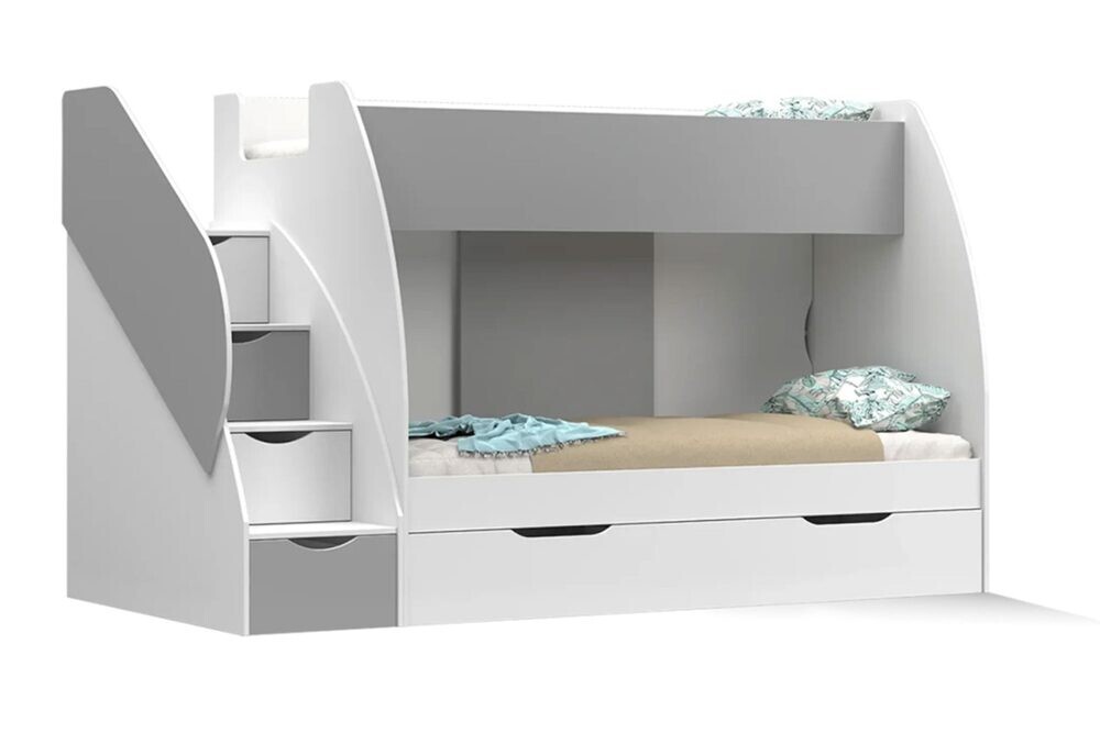 Dvoupatrová postel s úložným prostorem a schody Torfi 80 x 200 cm
