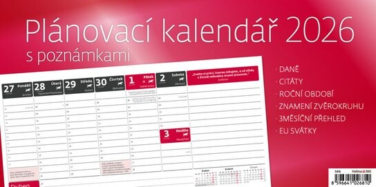 Plánovací s poznámkami 2026 - stolní kalendář