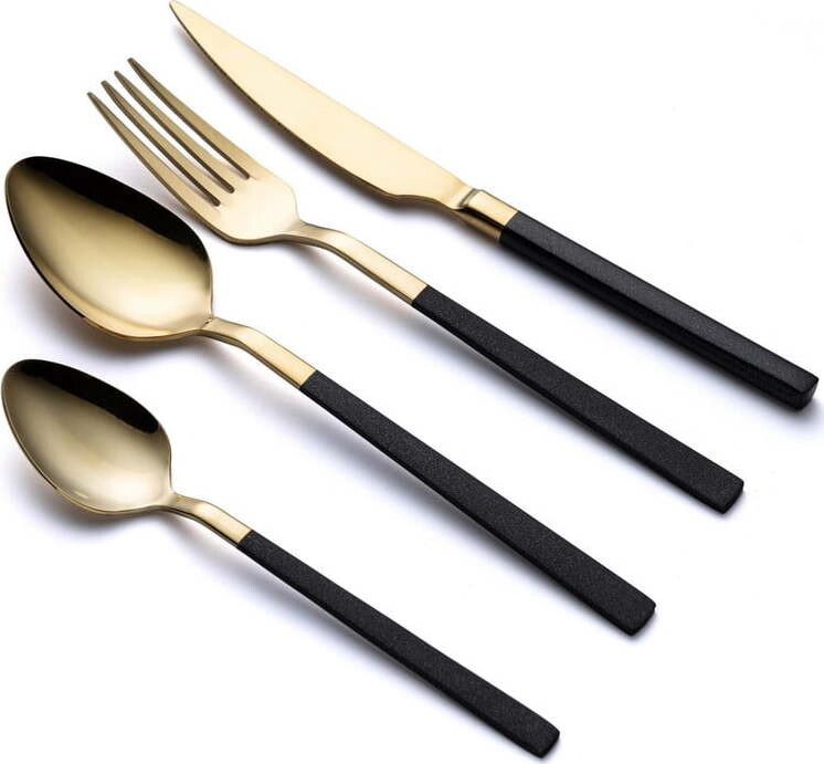 Černý/ve zlaté barvě nerezový příbor 24 ks – Hermia