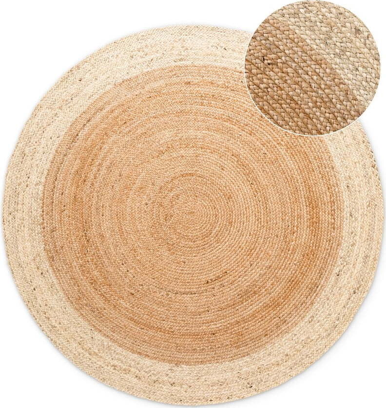 Oboustranný/ručně tkaný jutový kulatý koberec v přírodní barvě ø 200 cm Jutta Gold – Hanse Home