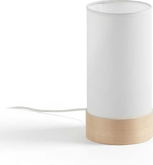 Bílá/v přírodní barvě stolní lampa z bukového dřeva s textilním stínidlem (výška 26 cm) Slat – Kave Home