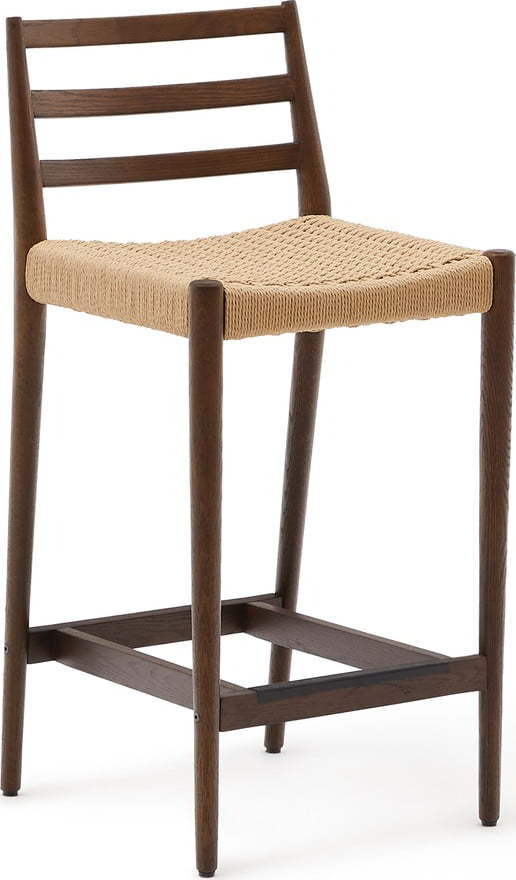Hnědá/v přírodní barvě barová židle z dubového dřeva (výška sedáku 70 cm) Analy – Kave Home