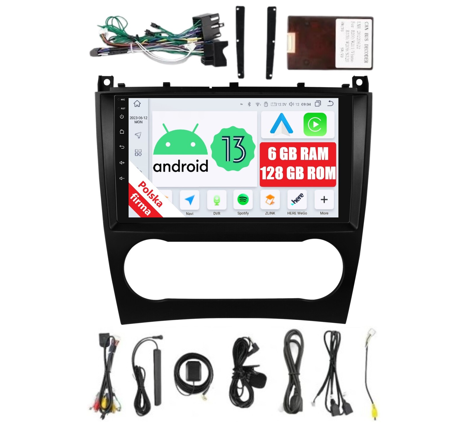 Rádio 2DIN Navigace Android Mercedes Třídy C W203 6/128 Gb Dsp Carplay Lte