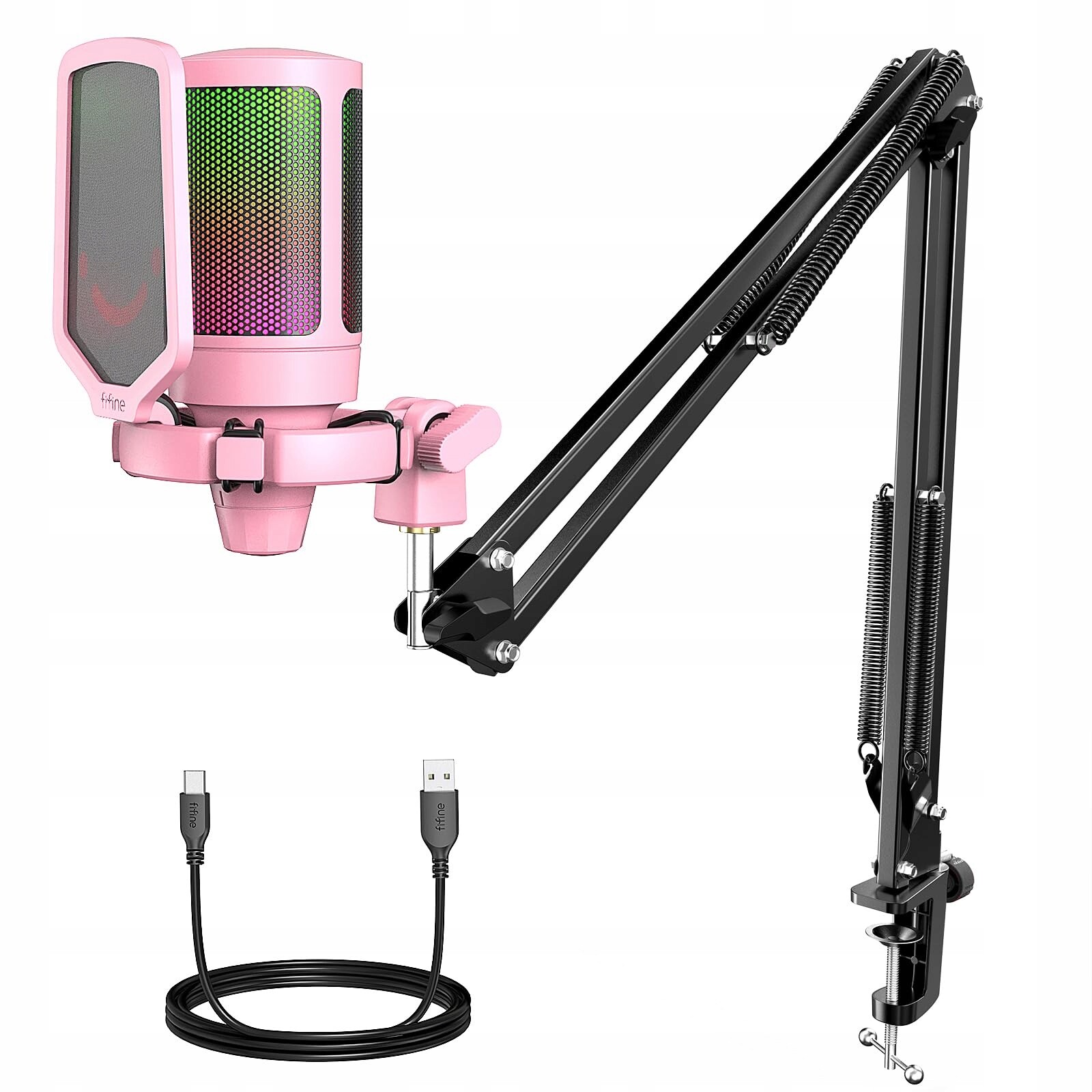 Růžový mikrofon fifine M12 se stativem, černý