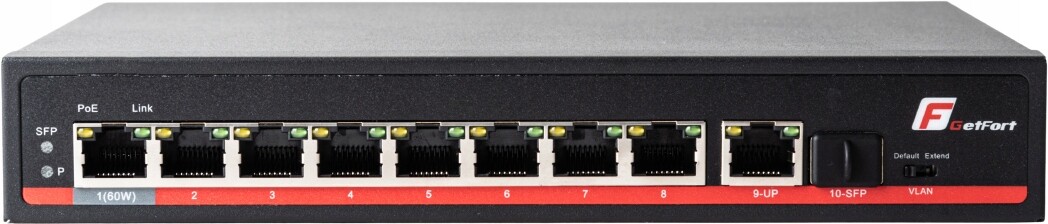 switch GetFort 9 portový Gigabit Ethernet PoE 120W