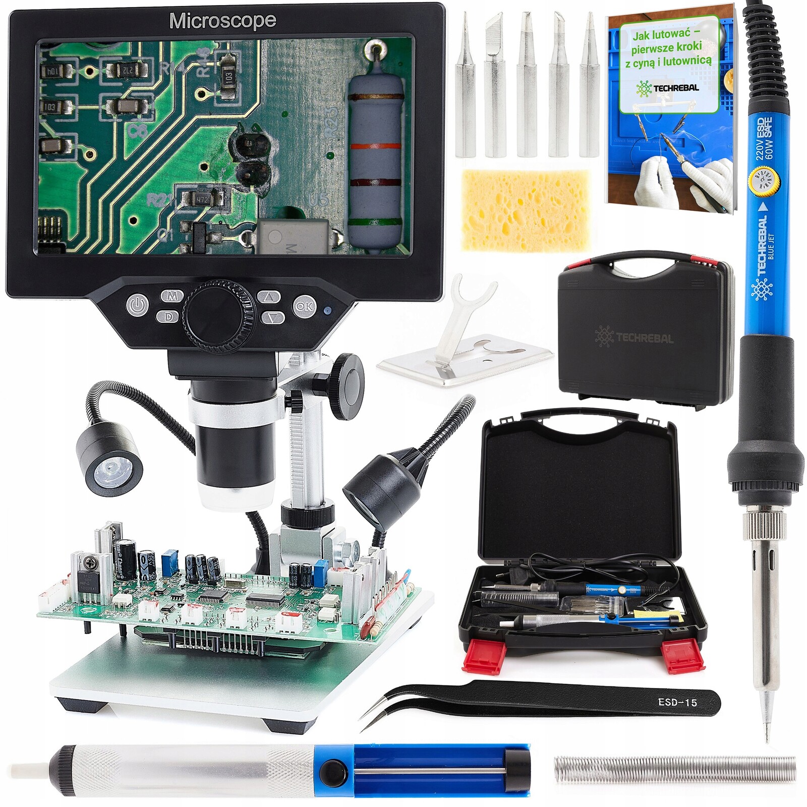 Digitální Mikroskop Pro Elektroniku 1200 X Páječka 60 W, Sada 11 Dílů