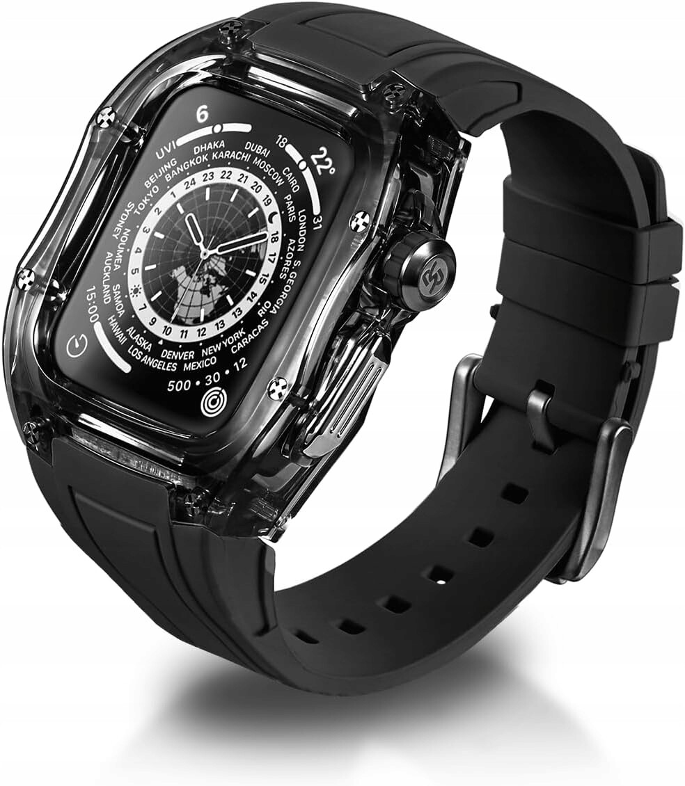 Pouzdro na Apple Watch Series 9 8 7 44/47 mm s pevným řemínkem, černé