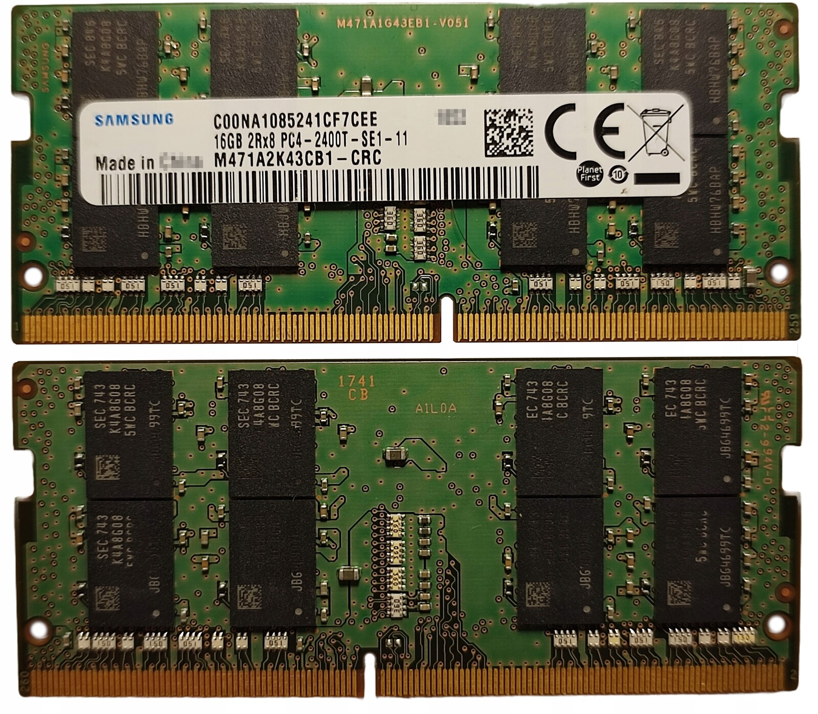 16GB 1*16GB Samsung DDR4 2400MHz 1.2V M471A2K43CB1-CRC N