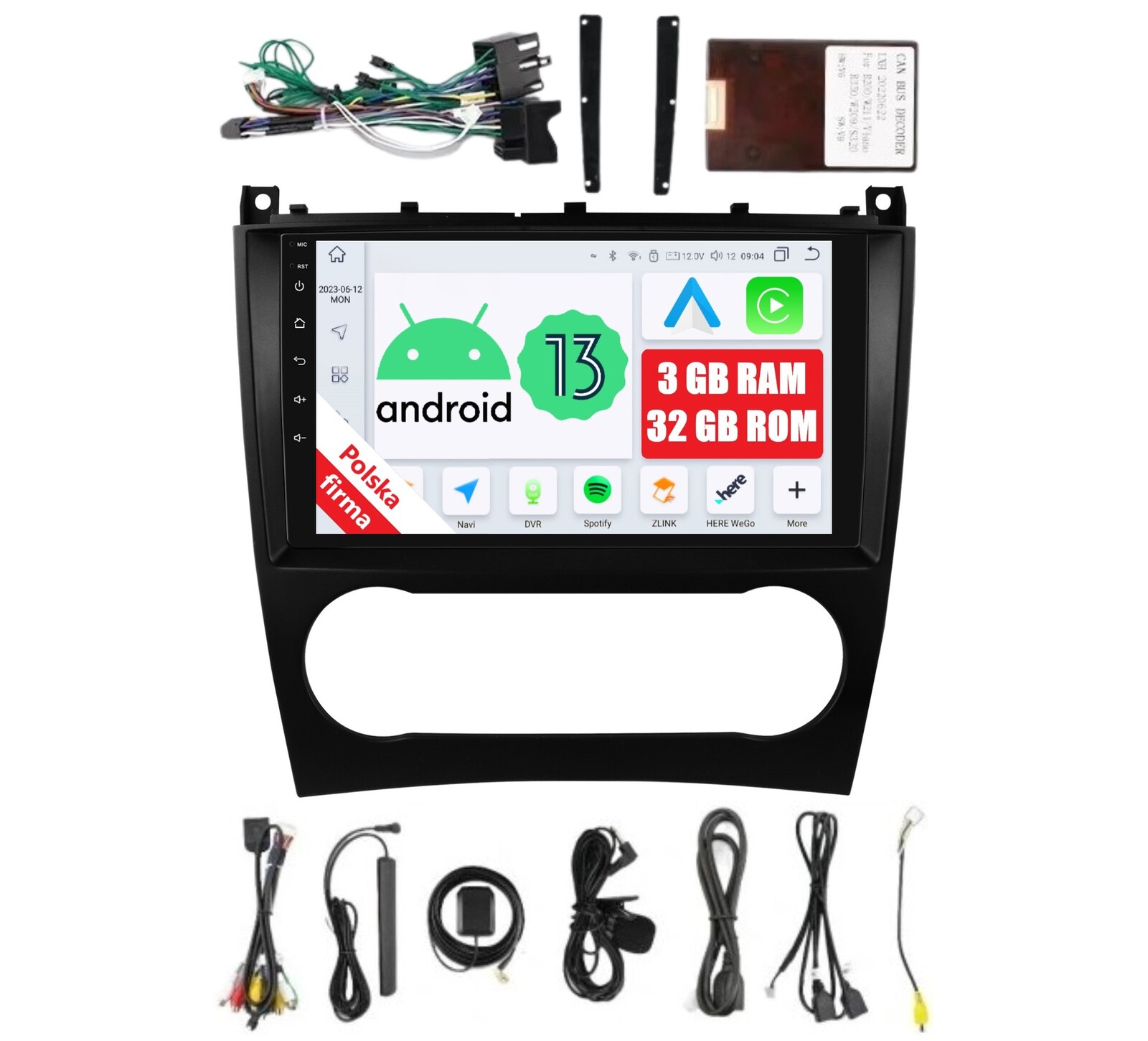 Rádio 2DIN Navigace Android Mercedes Třídy C W203 3/32 Gb Dsp Carplay Lte