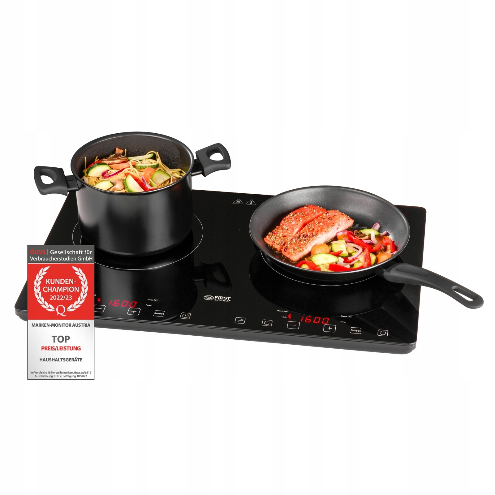 Indukční vařič First Austria Slim Mobilní 3400W 2 Pole Led Časovač