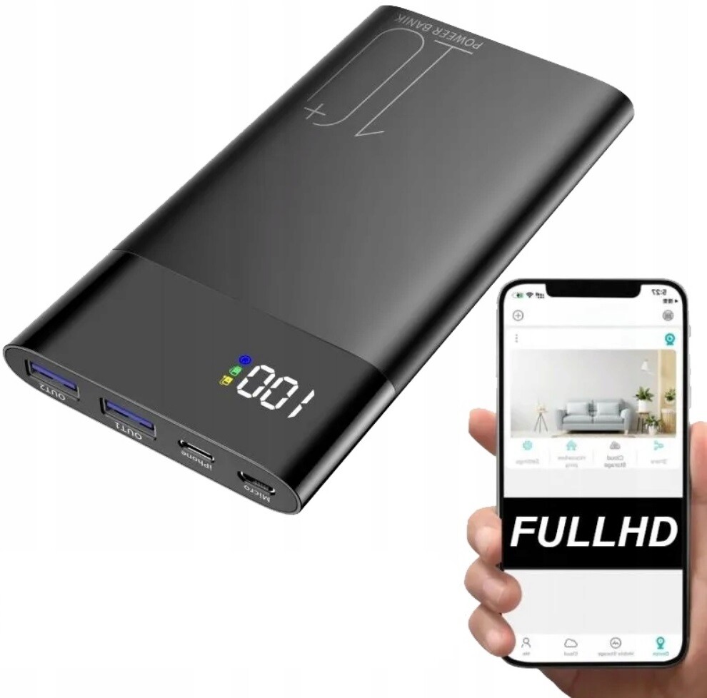 Powerbanka 10000 Mah Se Skrytou Mini Špionážní Kamerou Full Hd Wifi
