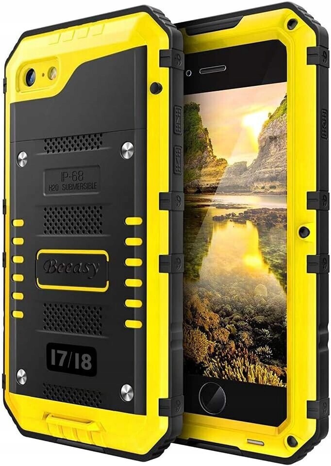 Beeasy pouzdro pro iPhone 7/8/SE 2020 2022, pancéřované, kov, žluté