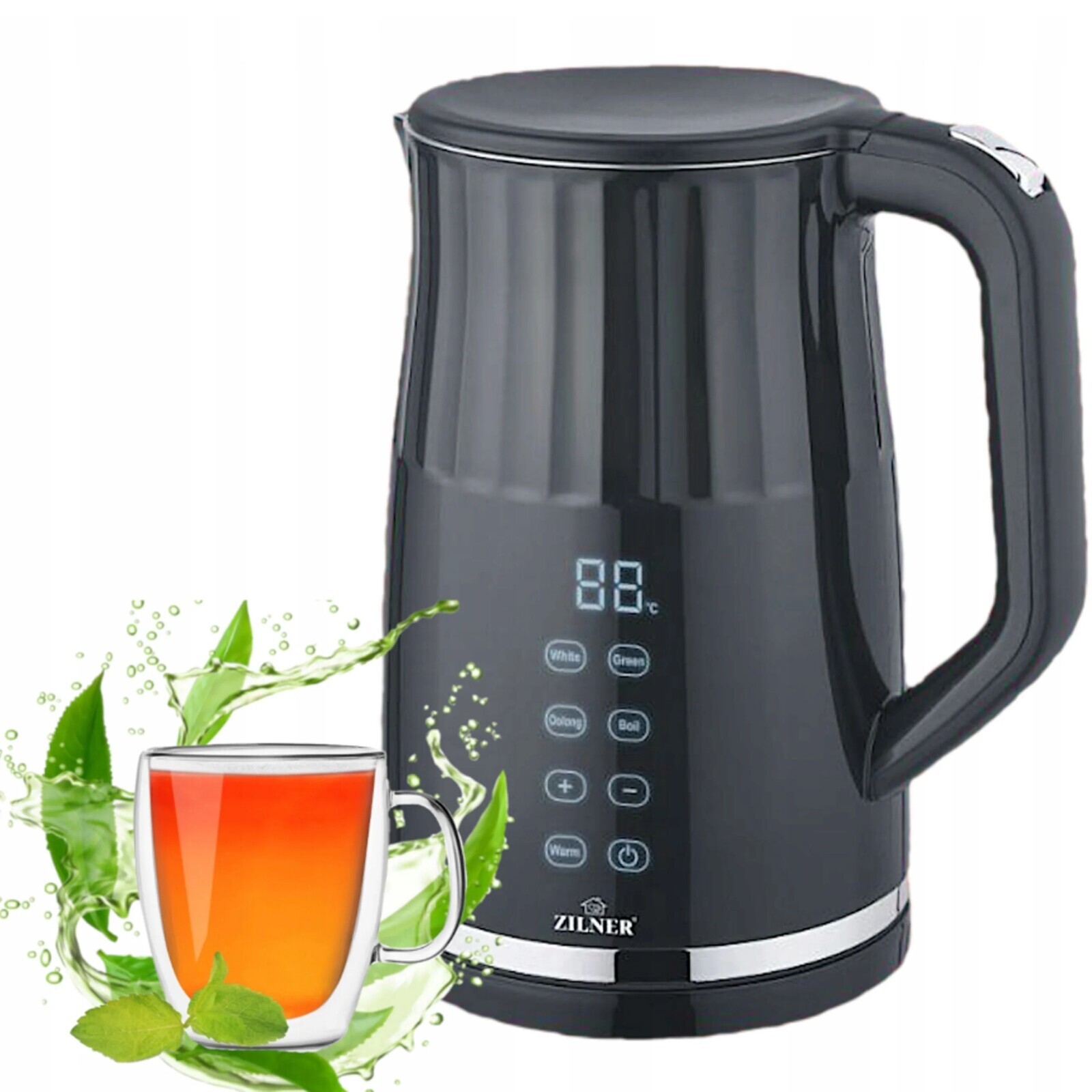Elektrická konvice Zilner 1.7 L Regulace teploty Černá Led Zobrazuje