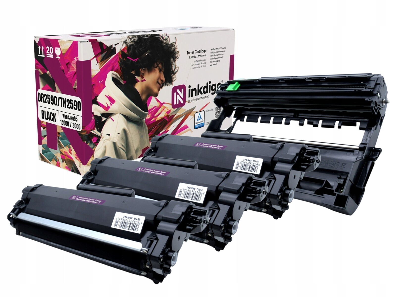 Set 3x Náhradní Toner TN2590 Buben DR2590 Pro Brother HL-L2442DW