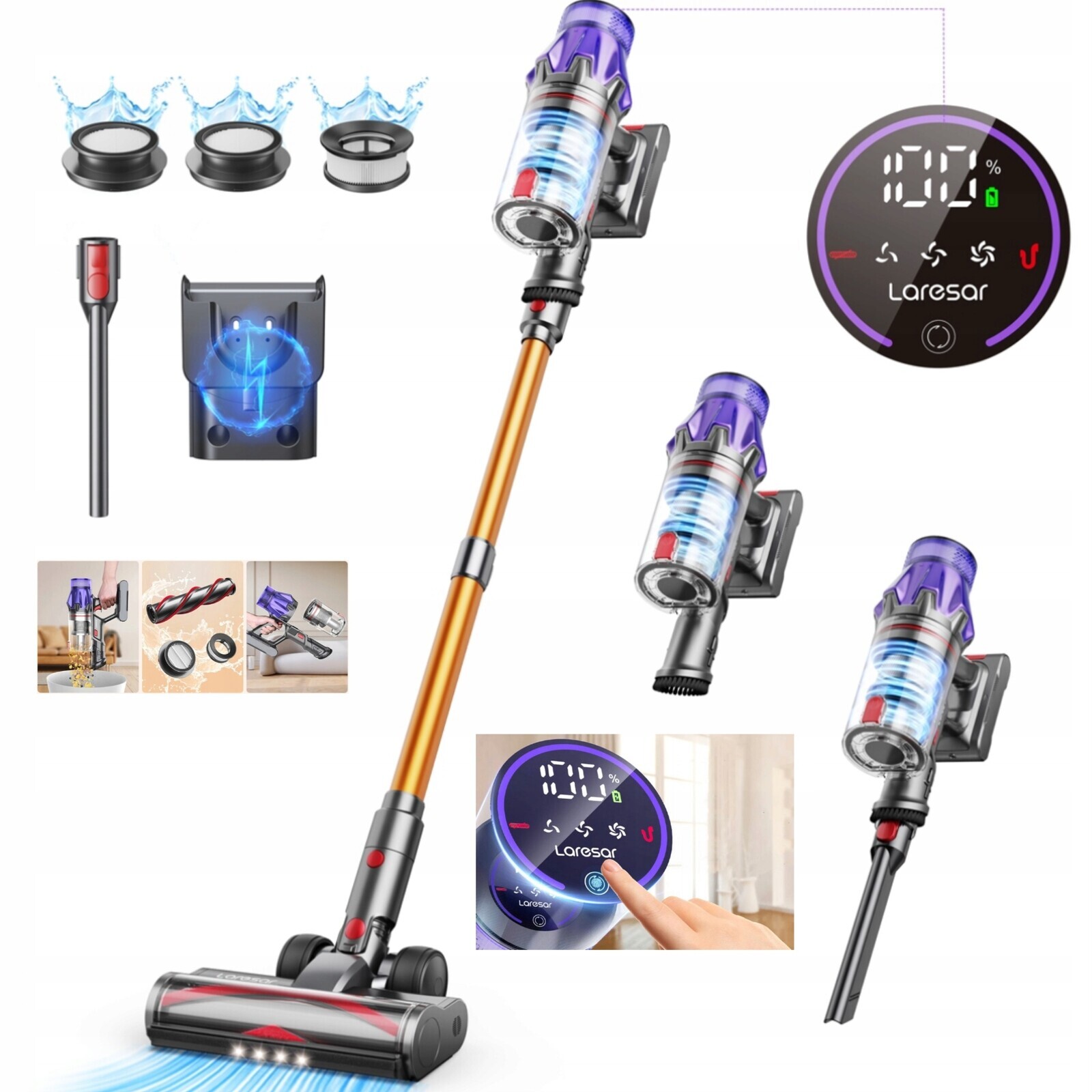 Vysavač Laresar V7 500W 50KPA Led Hepa Bezdrátový Vertikální Stojící