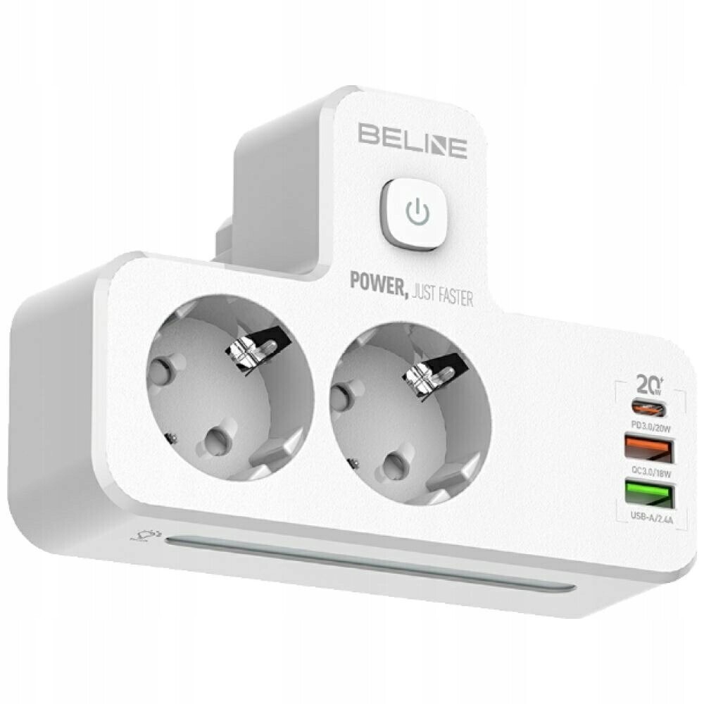 Zásuvková lišta Beline s Led podsvícením 2xUSB-A/USB-C/2xAC bílá