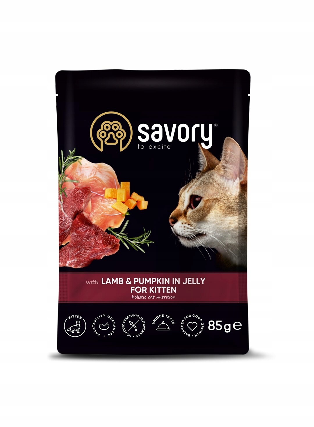 Savory krmivo pro koťata s jehněčím masem a dýní v želé 24x85 g.