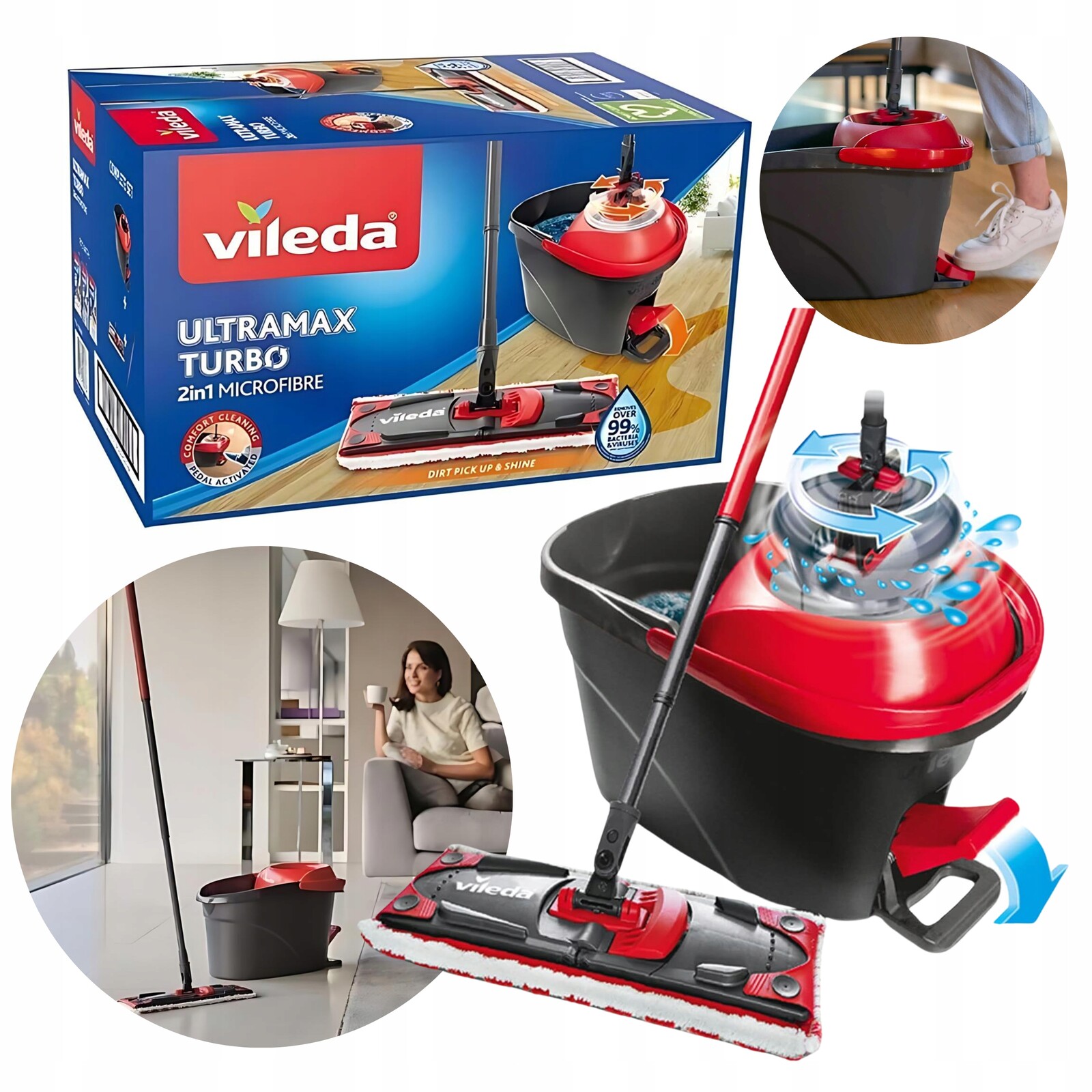 Vileda Rotační mop Easy Wring Ultramat Ultramax Turbo S Odstředivkou Plochý