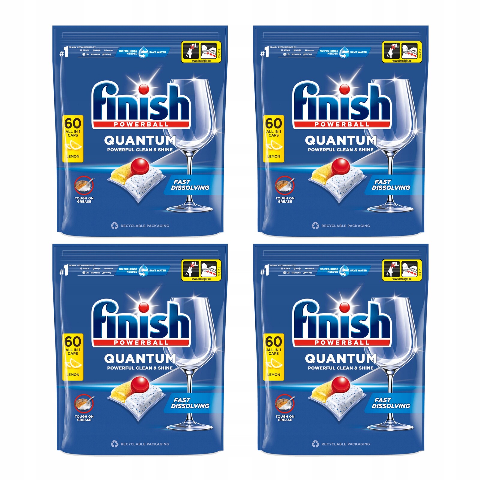 4x kapsle do myčky nádobí Finish Quantum All in 1 Lemon 60ks