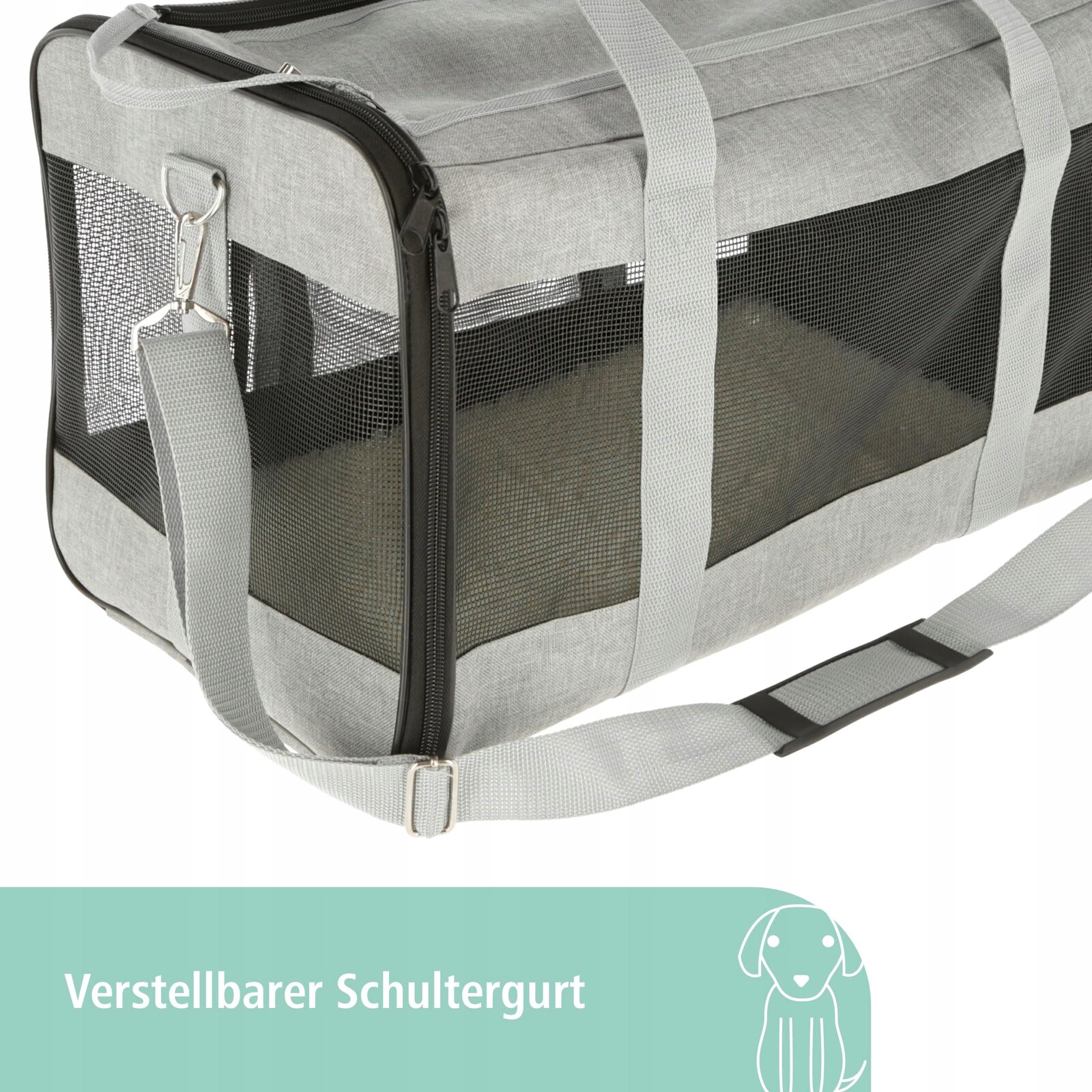 Kerbl Přepravní taška pro psy a kočky do 9 kg s úchytem a popruhem, šedá