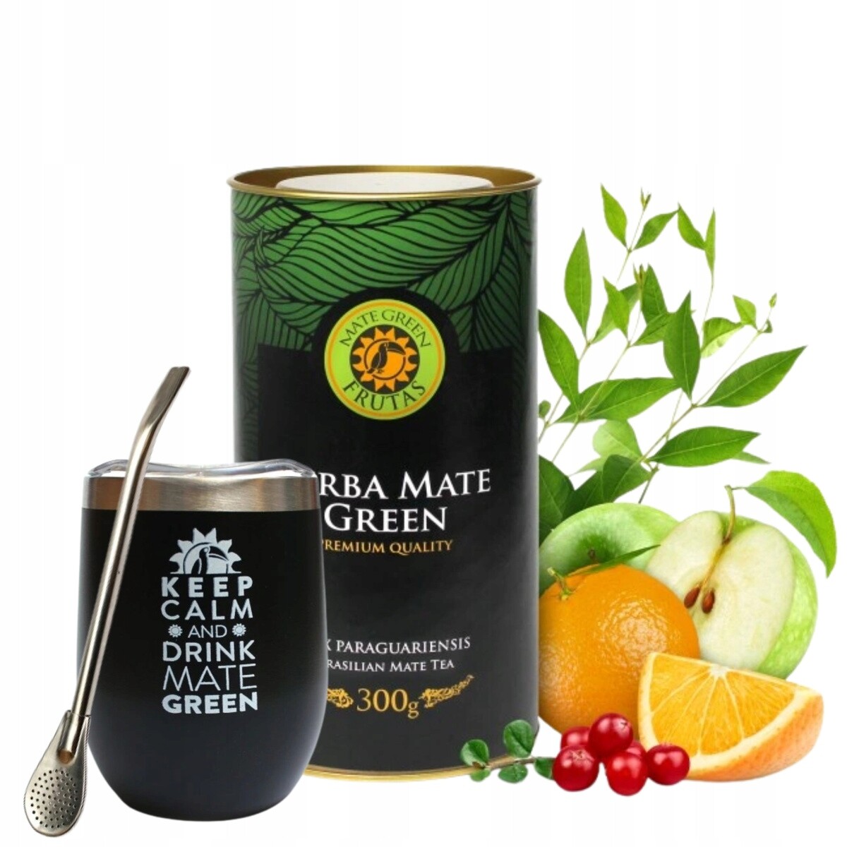 Startovací sada Yerba Mate Green Frutas 300g Tuba Premium Matero bombilla