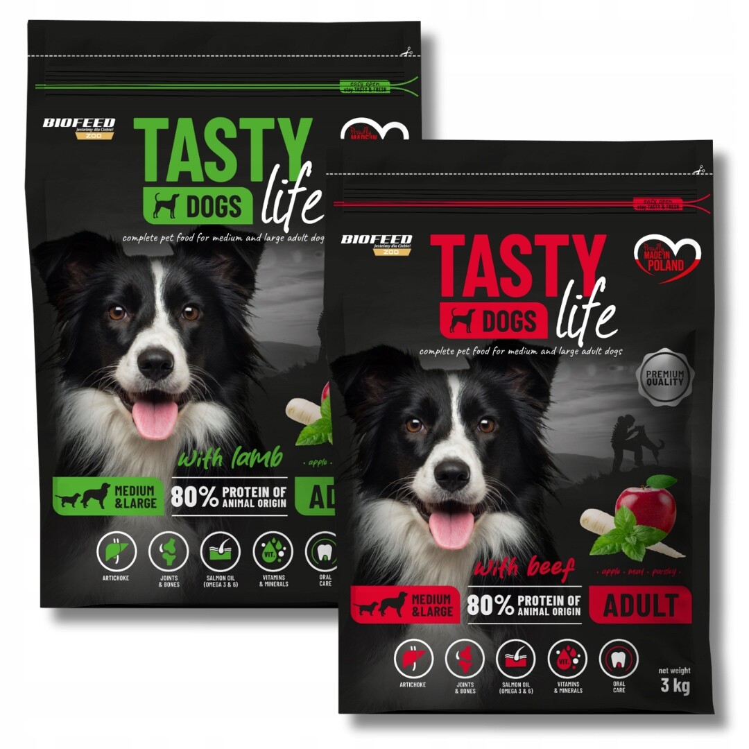 Tasty Dogs Life Suché krmivo pro středně velké jehněčí hovězí psy 3 kg