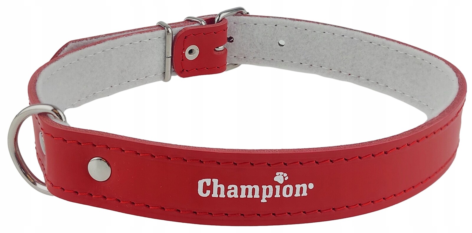 Obojek pro psa Lícová kůže Polský Výrobce Champion 70 cm/3 cm Červený