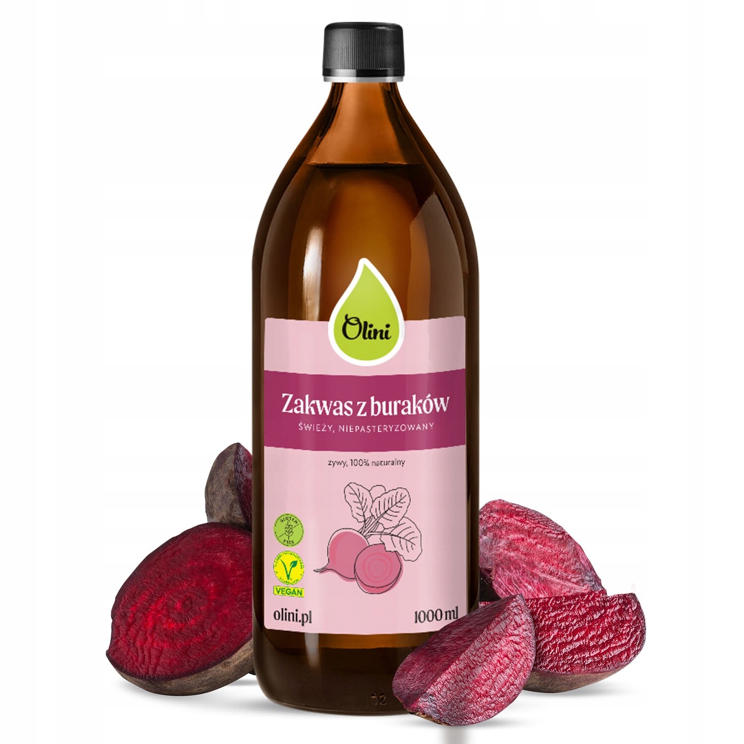 Kvásek z červené řepy s česnekem Olini 1L zdroj probiotik bezlepkový