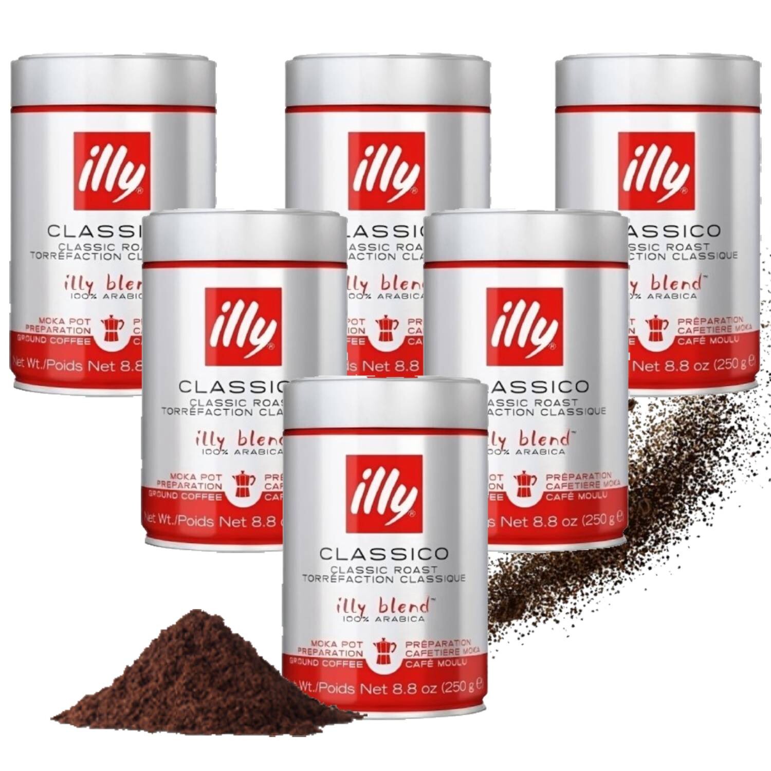 Mletá káva illy Moka Classico 100% Arabika sada 6x250g