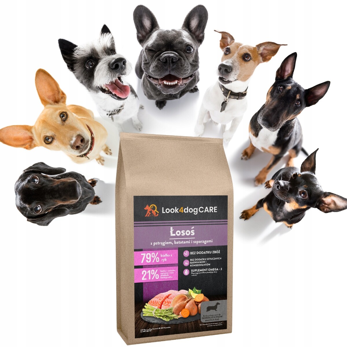 Suché krmivo Look4dog Care losos a pstruh bez obilovin a drůbeže malých plemen 6 kg