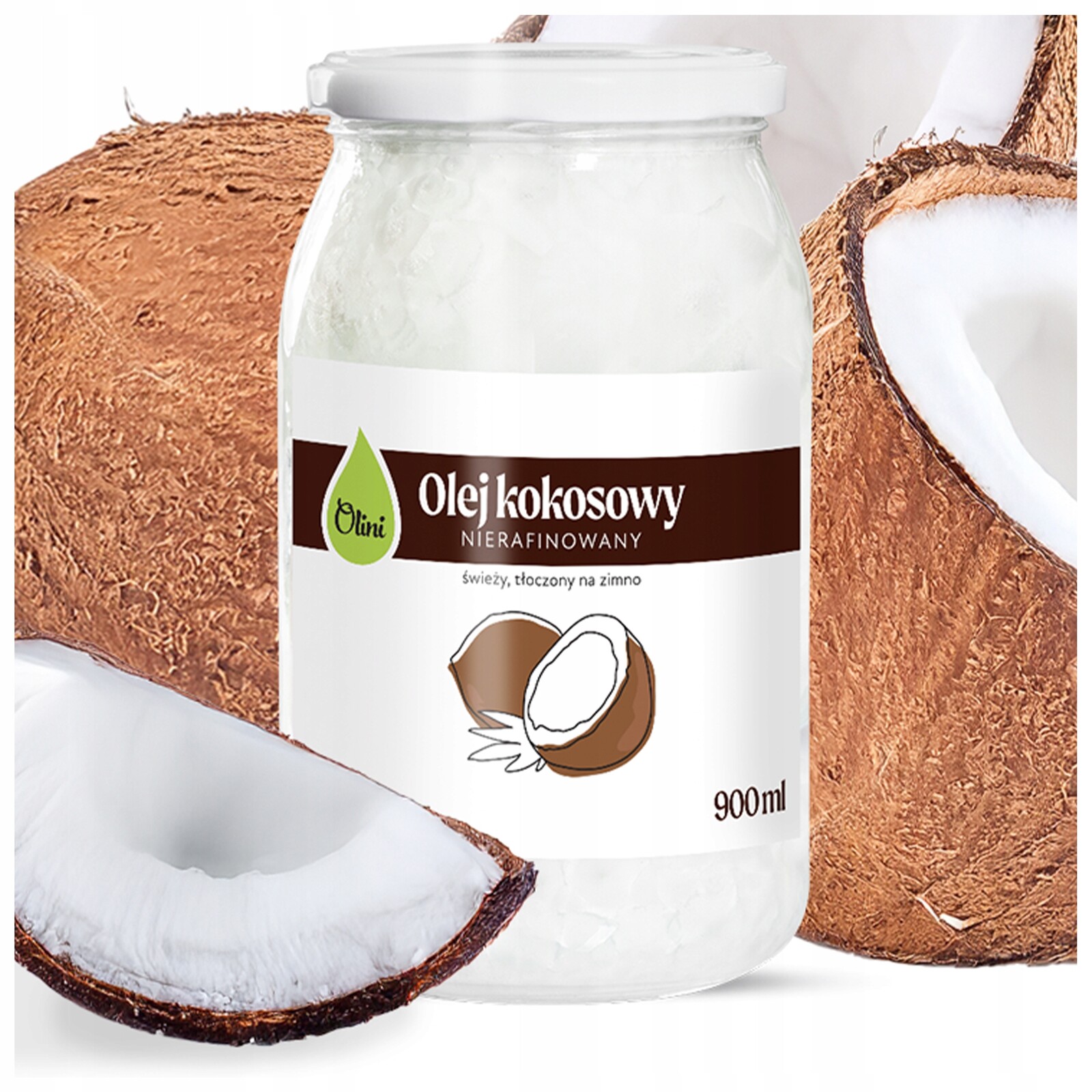 Kokosový olej nerafinovaný lisovaný za studena Olini 900 ml