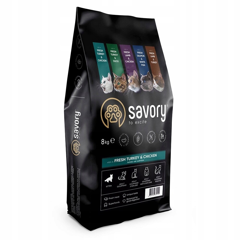Savory, krmivo pro koťata, všechna plemena, kuře a krůta, 8 kg
