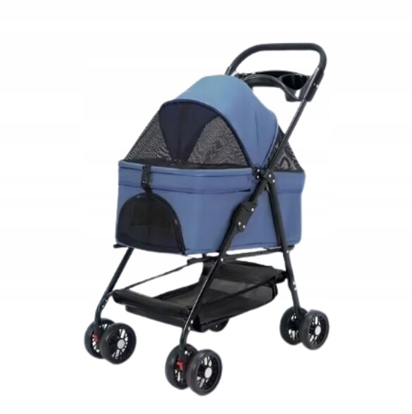 Kočičí Vozík Pro Psa Kočku Skládací, Odnímatelný Přepravka, Modrý