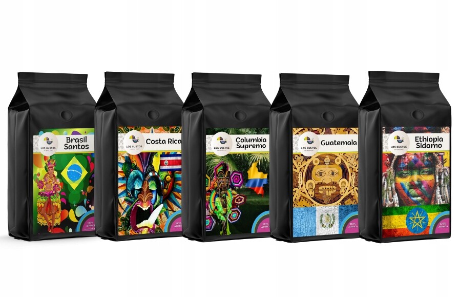 Káva zrnková Sada 5x250g 100% Arabica Čerstvě pražená Los Gustos