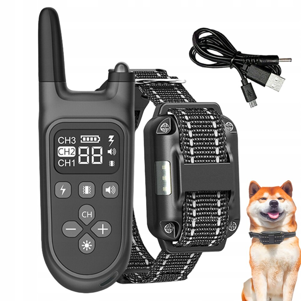 Elektrický Výcvikový Obojek Pro Psa, Voděodolný, Protištěkací, Dálkový Ovladač 800 M