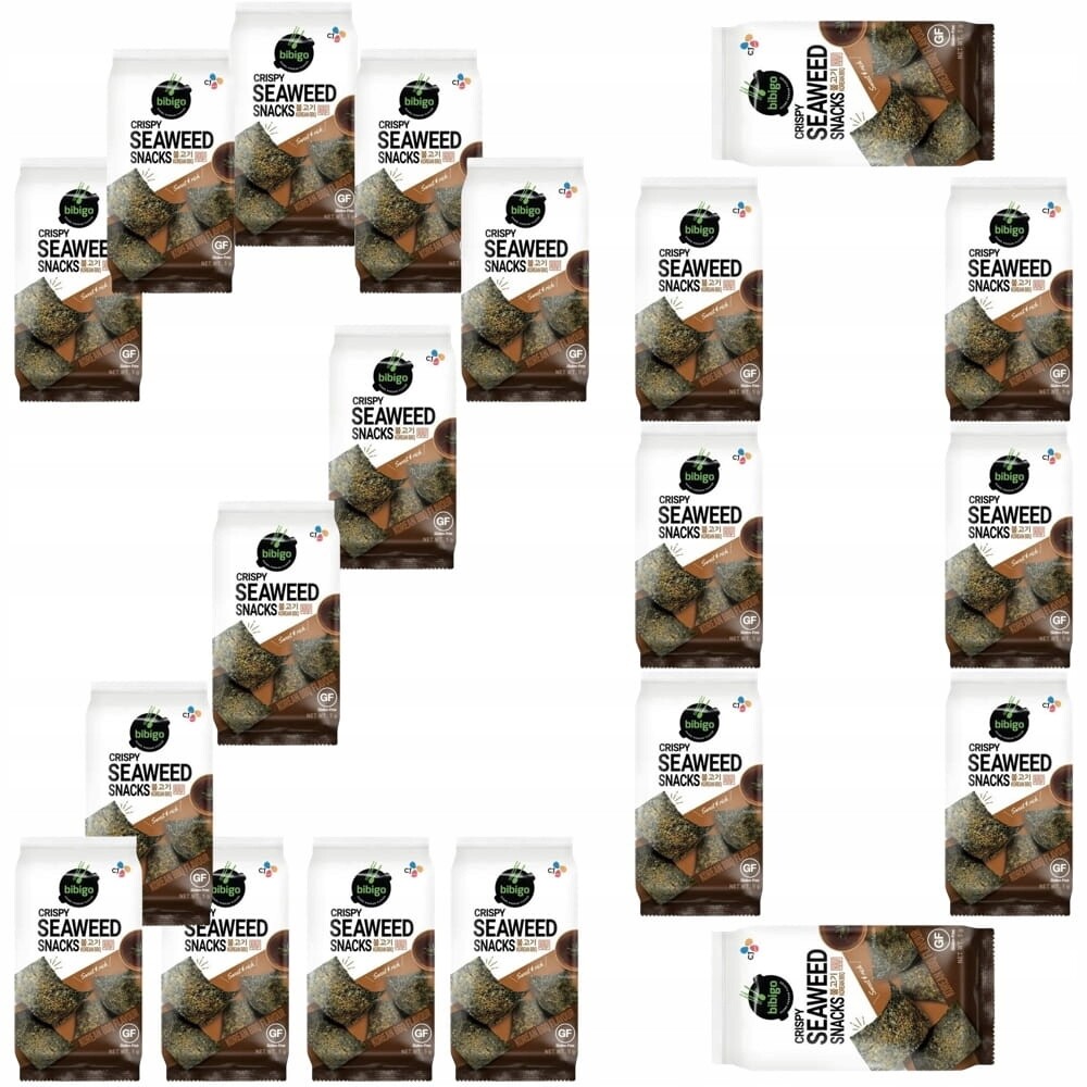 20x Nori Snacks Korejská Křupavá Svačinka Algi Barbecue Bbq 5g Bibigo