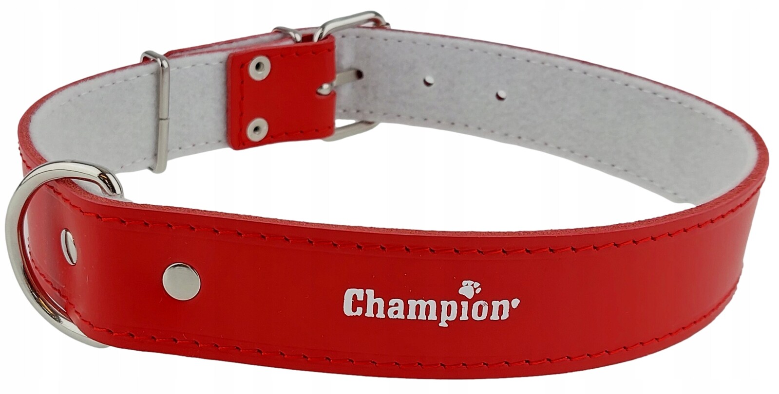 Obojek pro psa Lícová kůže Polský Výrobce Champion 75 cm/4 cm Červený