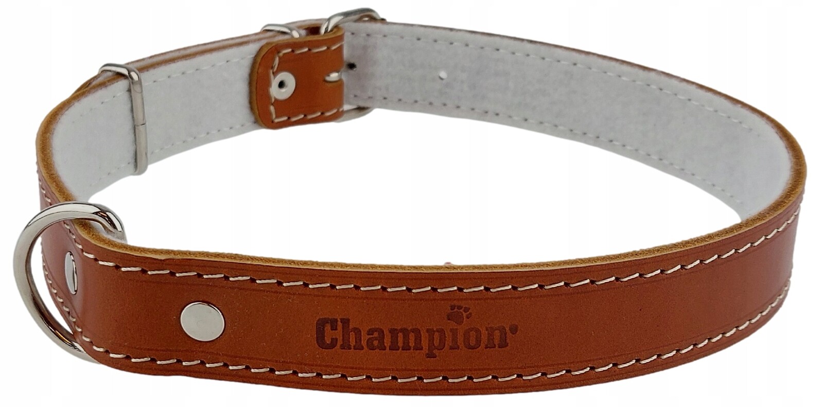 Obojek pro psa Lícová kůže Polský Výrobce Champion 70 cm/3 cm Koniak