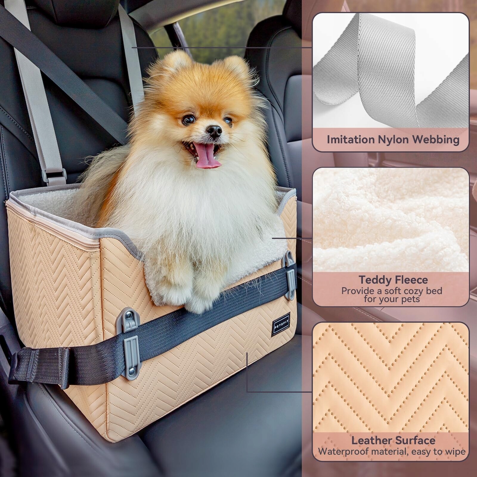 Petsfit Kožená autosedačka pro malé psy do 8 kg s popruhem