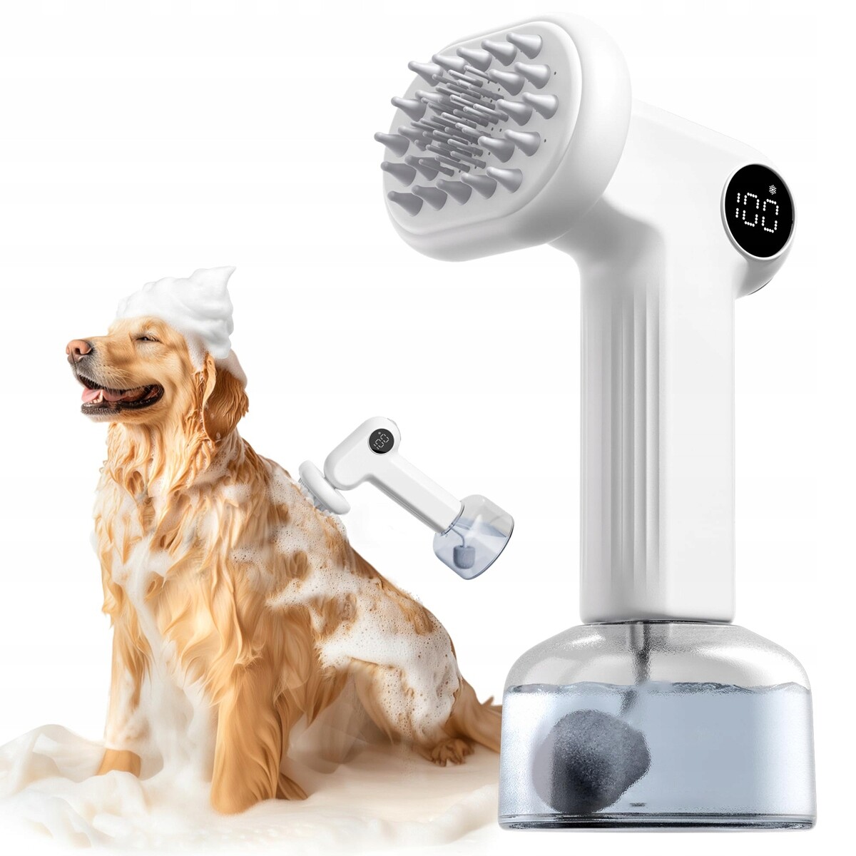 Pěnová Myčka Pro Psa 2 Režimy Type-c Led Displej Silikonová Masáž