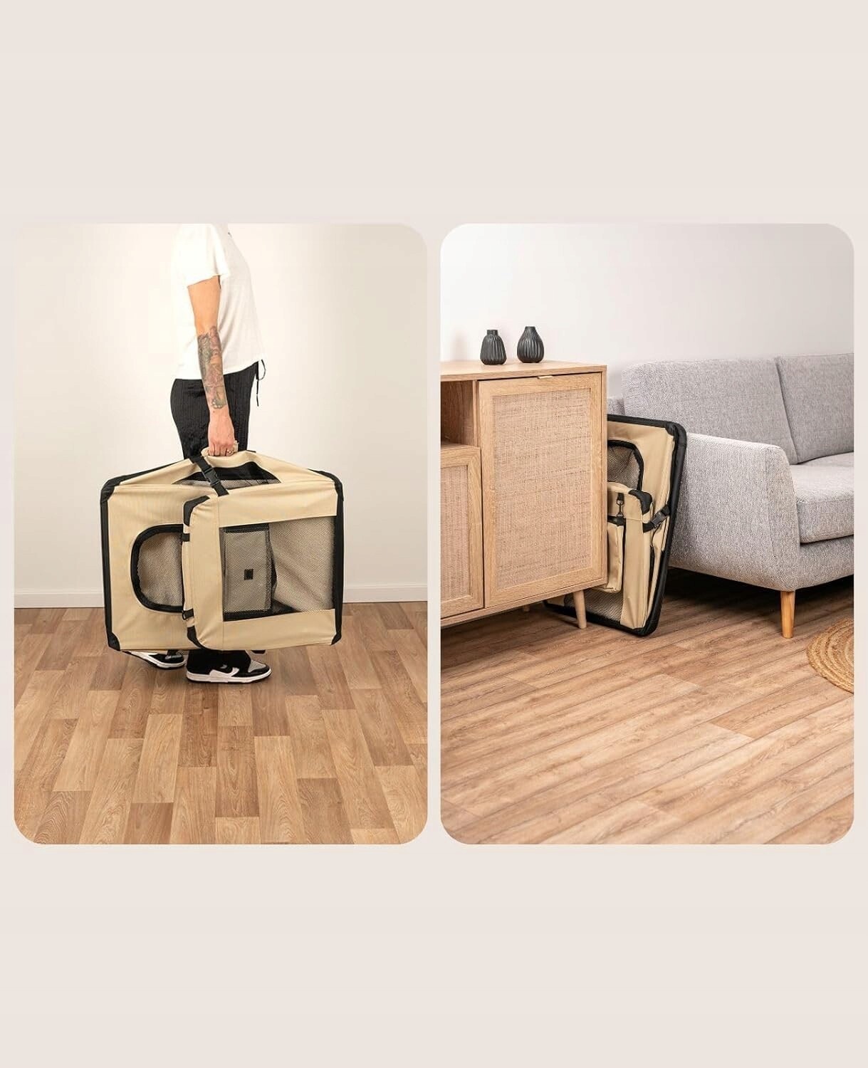 Lionto Skládací Přepravka pro psy a kočky do 15 kg Béžová 70x52x50 cm