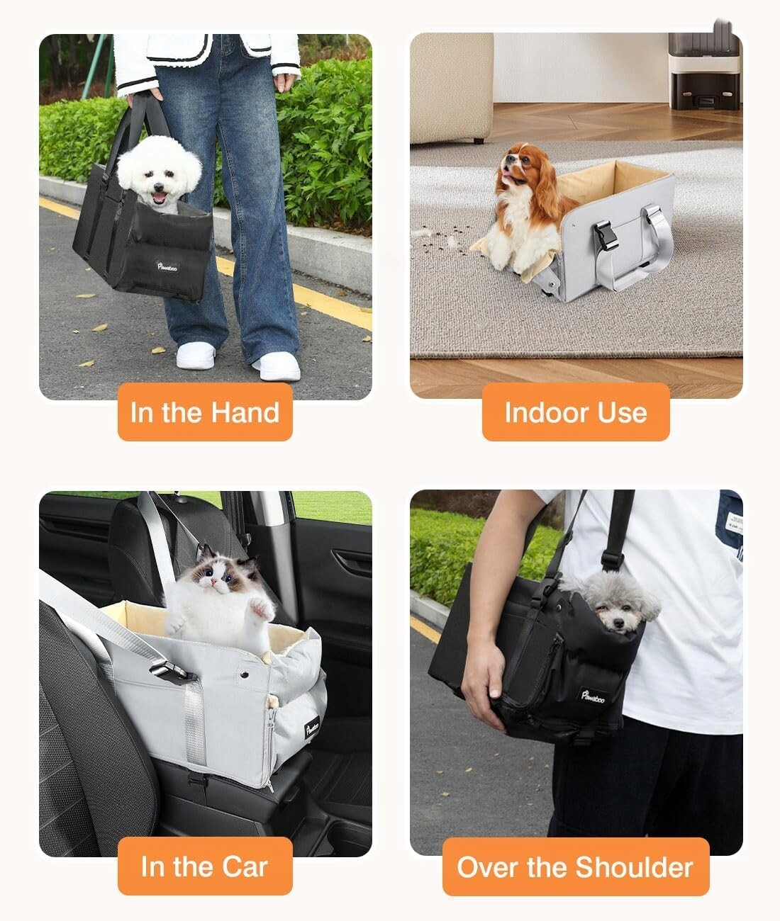 Pawaboo Autosedačka pro malé psy se středovou konzolou, šedá, béžová