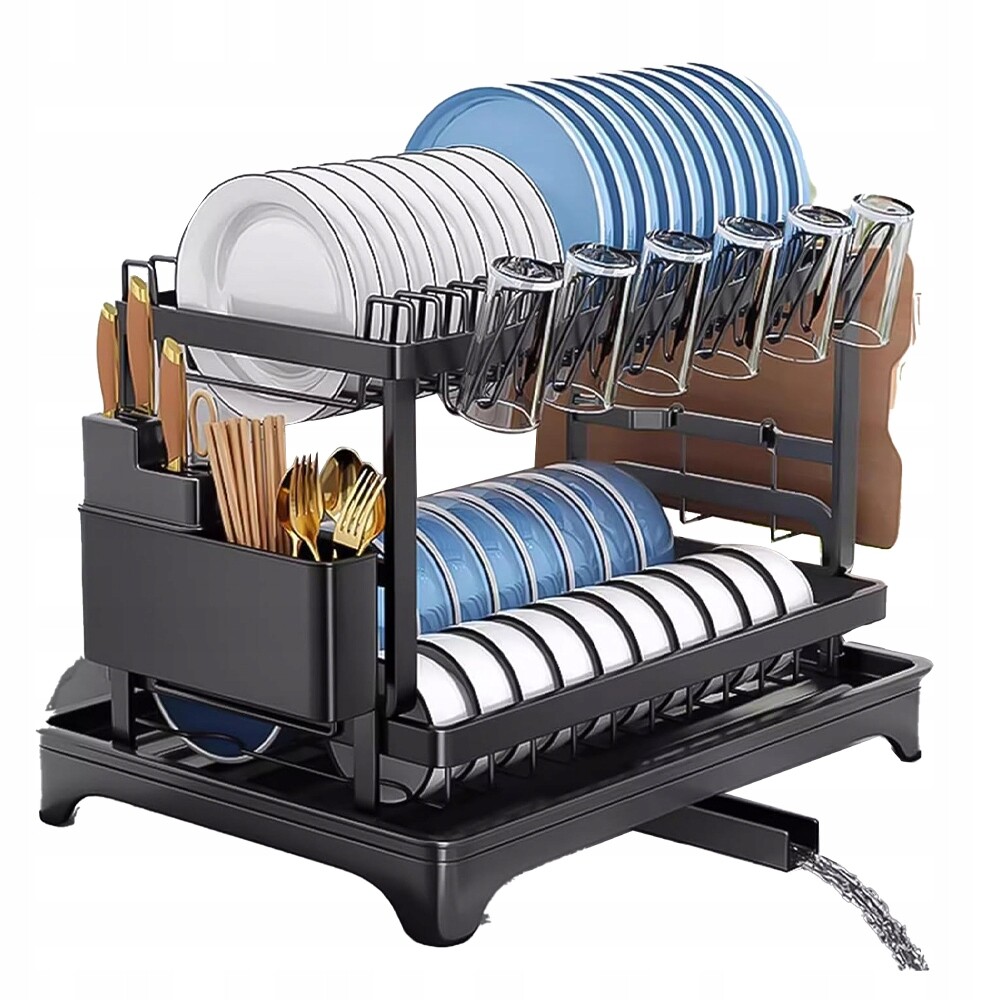 Velká Dvouúrovňová Odkapávač Na Nádobí Stojící Odkapávač S Kovovou Podnoskou